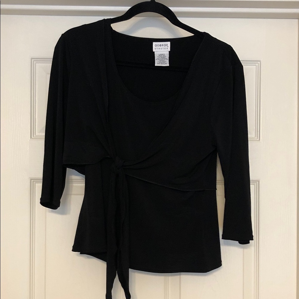 George Stretch Black Tie-Front Top Made In Phillippines Size M 8-10